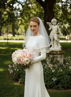 Trumpas baltas grietinėlės vestuvinis vualis su satino apvadu, 2 sluoksniai